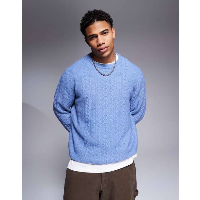 ASOS DESIGN – Blå, kabelstickad tröja med avslappnad, slouchy passform och rund halsringning-Grön/a
