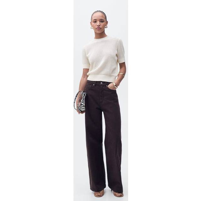 Mango Peras Open Knit Short Sleeve Jumper, Light Beige