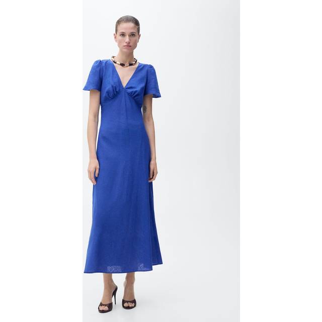 Floral linen-blend dress blue - Woman - 10 - MANGO - Blue