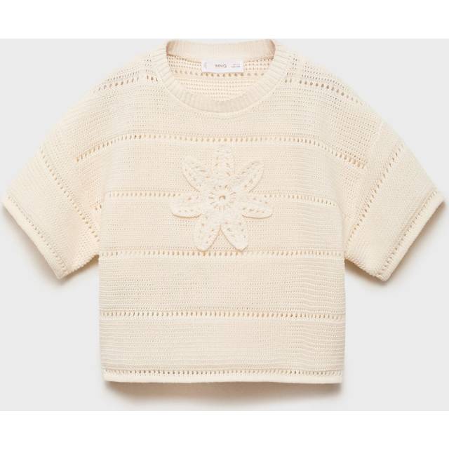 Short-sleeved crochet sweater off white - Kids - 7-8 years - MANGO KIDS - Off White