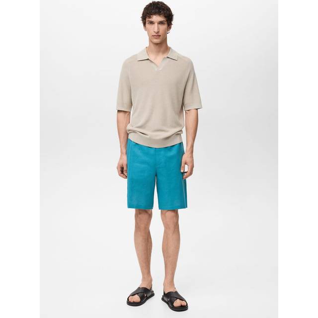 Linen bermuda shorts with drawstring turquoise - Man - 36 - MANGO MAN - Turquoise