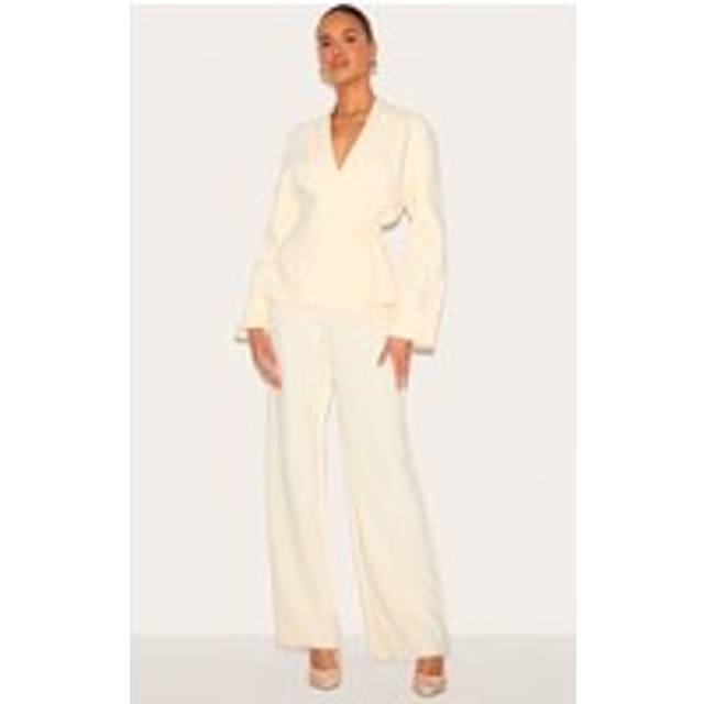 Cream Premium Woven Tie Side Blazer Jumpsuit, White - 4