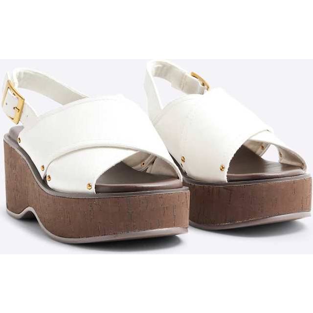 River Island Womens White Cross Strap Sling Back Wedge Sandals - 5