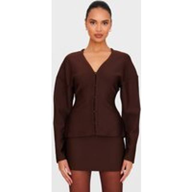 Chocolate Tailored Hook And Eye Cardigan, Chocolate - 4