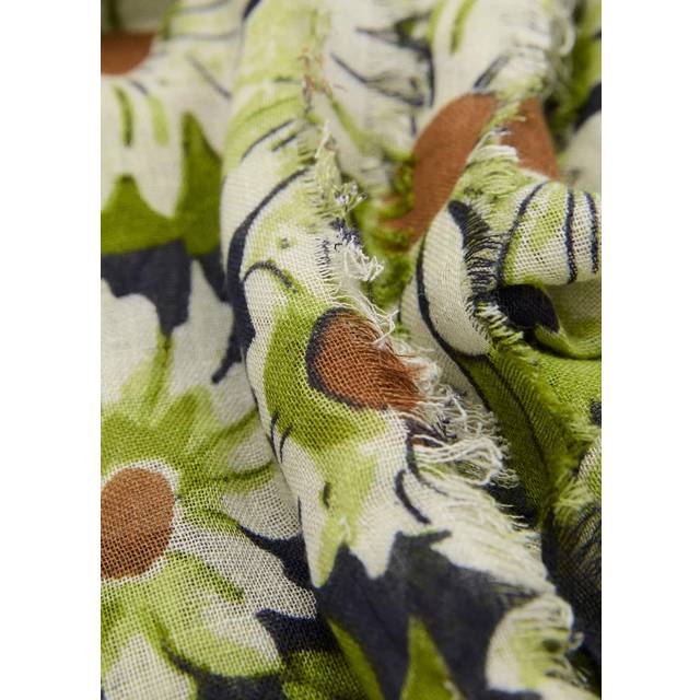 Floral linen-blend scarf green - Woman - One size - MANGO - Green - U