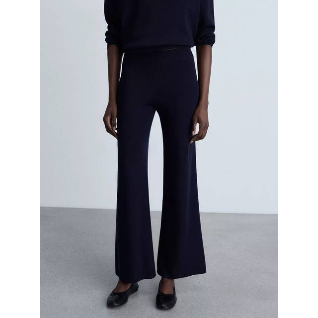 Straight knitted trousers dark navy - Woman - S - MANGO - Dark Navy
