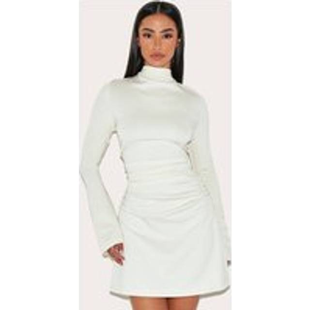 Petite Cream Modal Long Sleeve Ruched Mini Dress, White