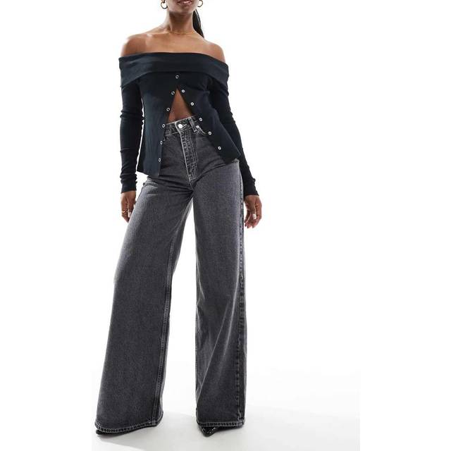 ASOS DESIGN – Grå, mjuka jeans med vida ben-Grå/a