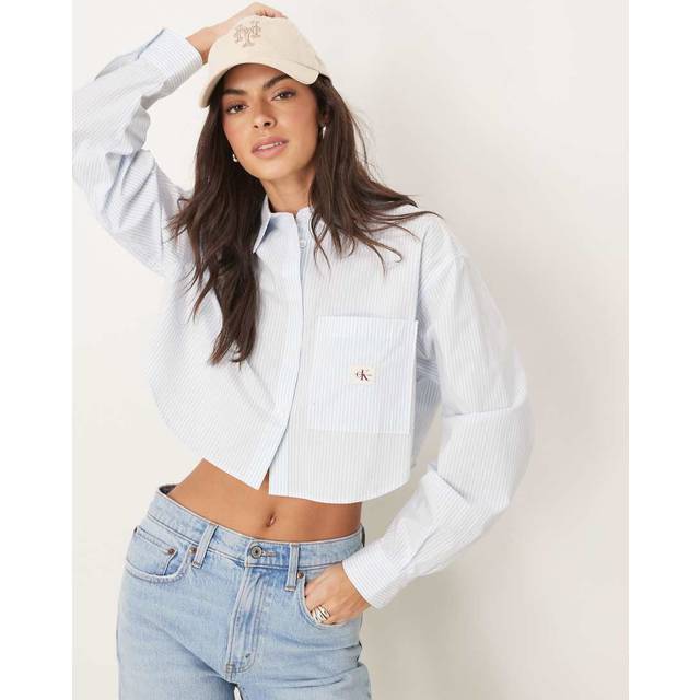 Calvin Klein Jeans  Shirt WOVEN LABEL CROPPED SHIRT  - EU XL - Blue - EU XL