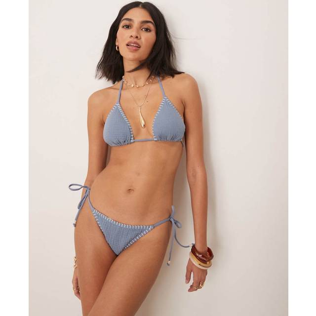 Stradivarius Bikini bottoms with topstitching Sky blue M