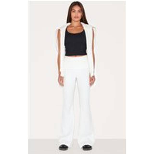 Cream Super Soft Foldover Waist Flare Lounge Trousers, White - 14