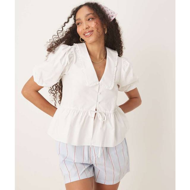Nobody's Child Poppy Collared Pure Organic Cotton Blouse, White