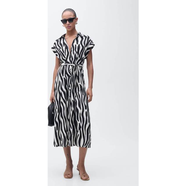 Mango Nikita Zebra Midi Shirt Dress, Black