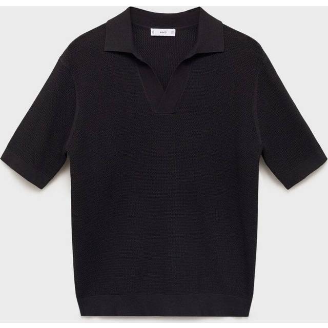 Structured fine-knit polo shirt black - Man - S - MANGO MAN - Black