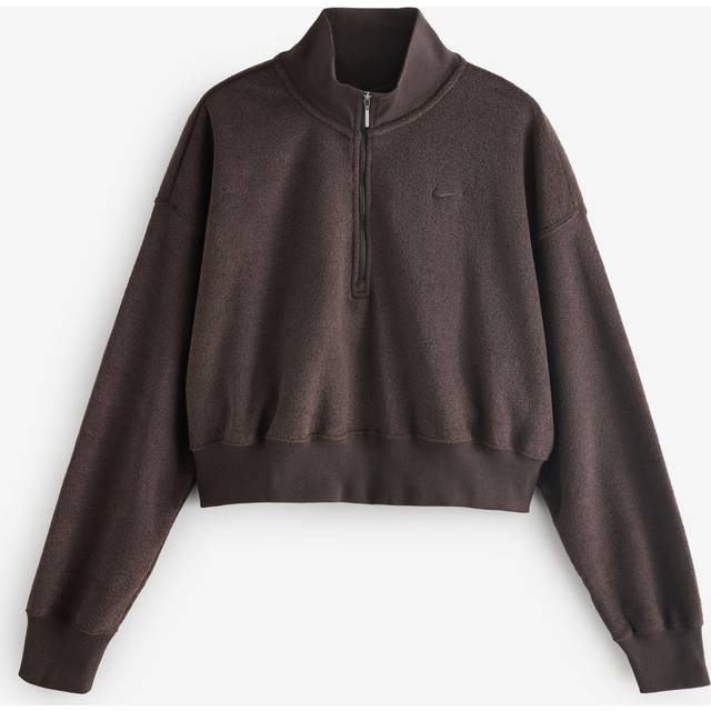 Nike Sportswear Phoenix Plush Women's Oversized 1/4-Zip Cropped Cosy Fleece Sweatshirt - Brown - Polyester/Rayon - XS (UK 4–6)