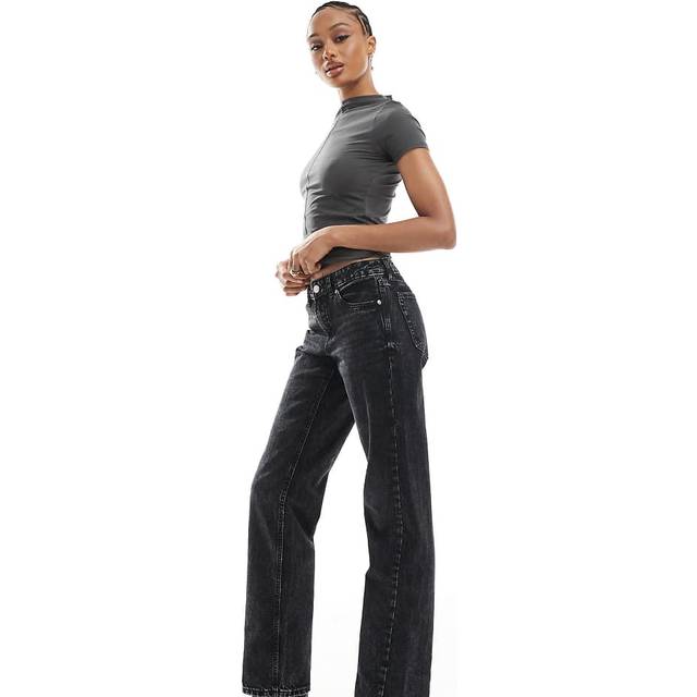 Stradivarius D03 Straight-leg low-rise jeans BLACK DENIM WASH 16
