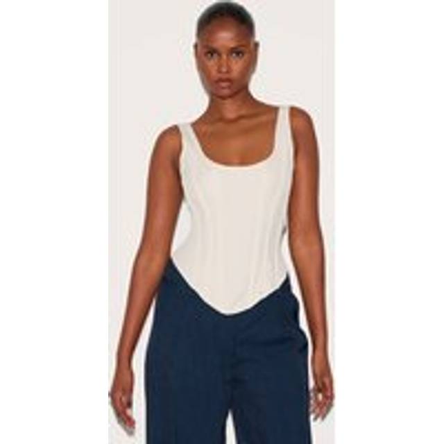 Cream Boned Dip Hem Longline Corset, White - 14