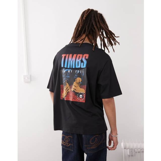 Timberland – Timbs – Svart t-shirt i oversize med tryck baktill, 6 tum-Svart/a