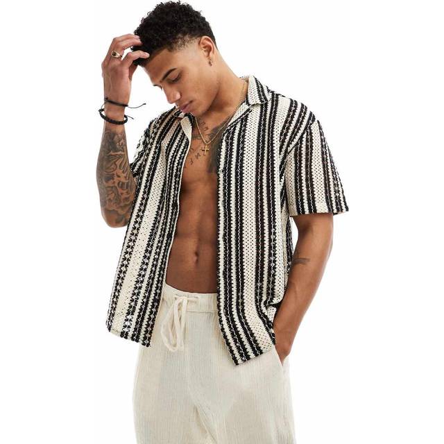 Only & Sons Men's Off White Textured Striped Shirt New Look - L