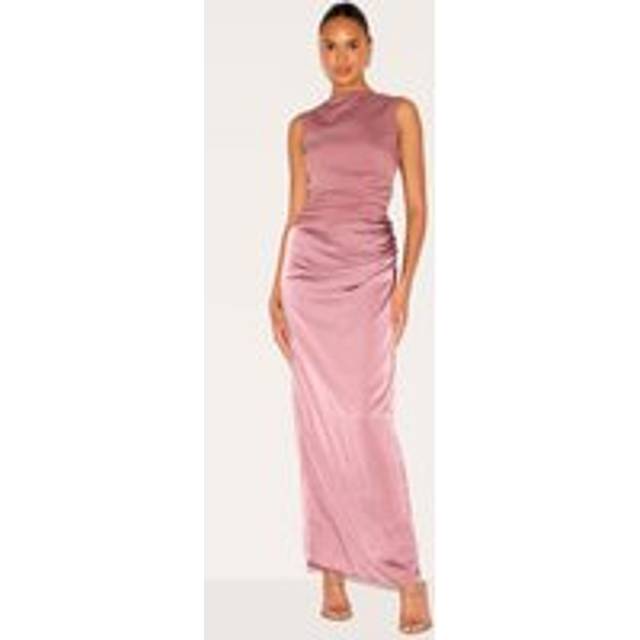 Dusty Pink Woven High Neck Ruched Drape Midaxi Dress, Dusty Pink - 6