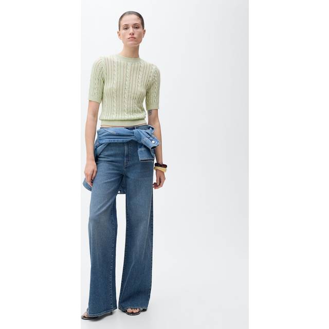 Short-sleeved cable-knit sweater pastel green - Woman - L - MANGO - Pastel Green