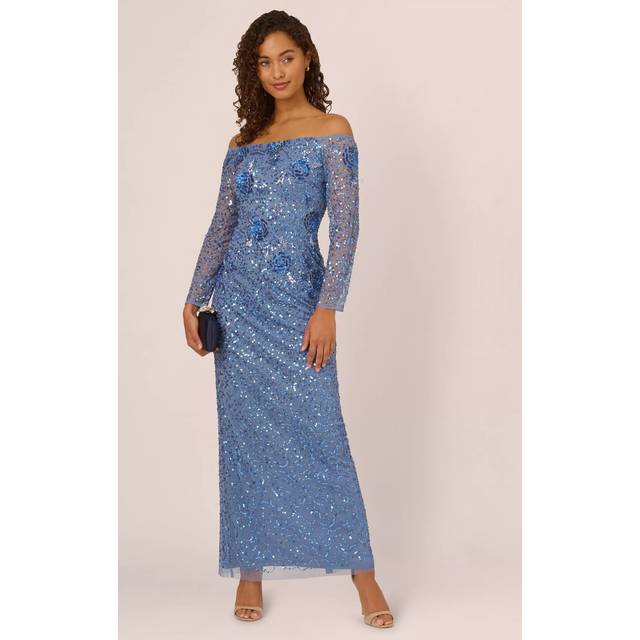 Adrianna Papell Beaded Mesh Maxi Dress, French Blue