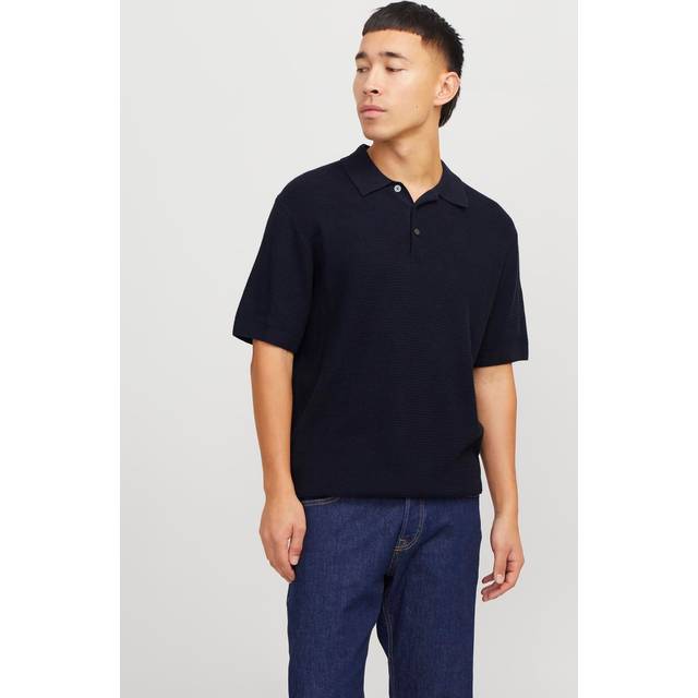 Men's Jack & Jones Mens Cooper Knit Short Sleeve Polo Shirt - Navy - Size: 42/Regular