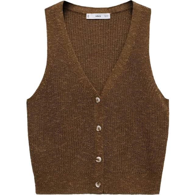 Mango Jazmin Knit Sleeveless Cardigan, Medium Brown