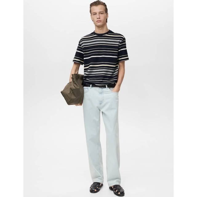 100% cotton regular-fit striped t-shirt dark navy - Man - XS - MANGO MAN - Dark Navy