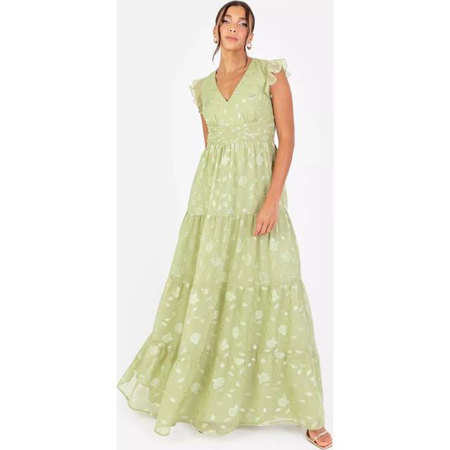 Maya Deluxe Floral Flutter Sleeve V-Neck Maxi Dress