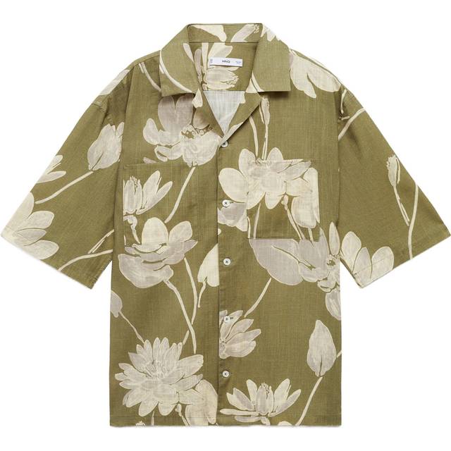 Floral-print cotton shirt green - Man - L - MANGO MAN - Green