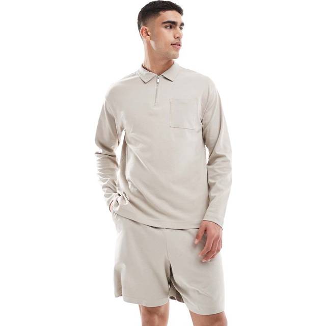 New Look Men's Cream Regular Quarter Zip Polo Top - XXL