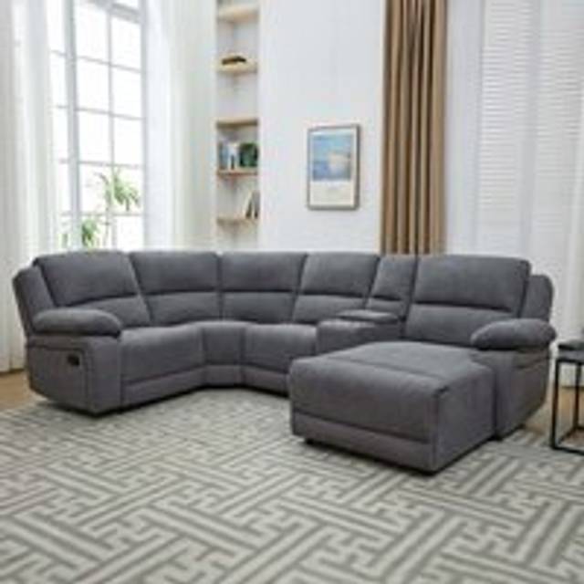 Dublin 4 Seater Fabric Corner Recliner Sofa - Light Grey - One Size
