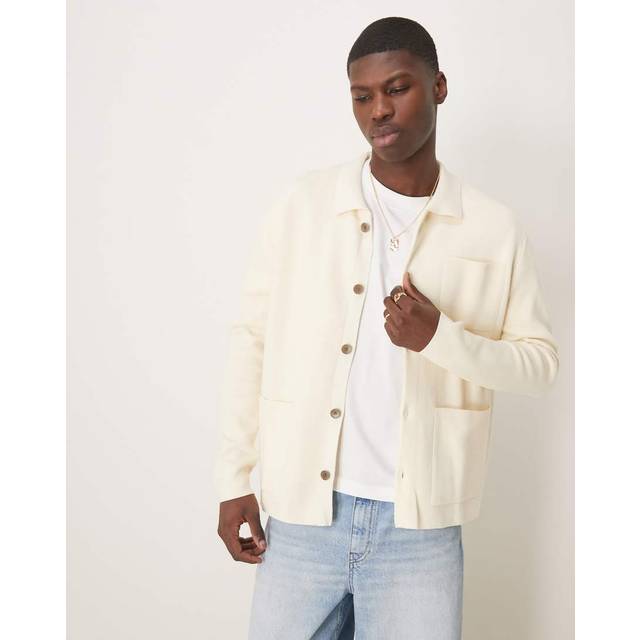 Selected Relaxed Fit Knit Polo Cardigan, Cream