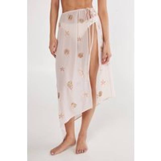 Womens Shell and Starfish Tie Side Maxi Beach Skirt - Pink - 6