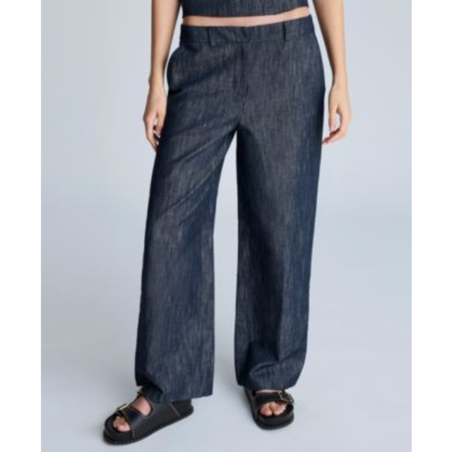 Kenneth Cole Indigo Twill Linen-Blend Wide Leg Pant