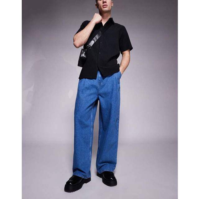 ASOS DESIGN – Blå baggy jeans i oversize med sidoskärp och mellanljus tvätt