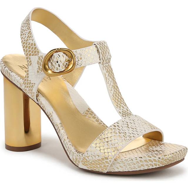 Naturalizer Jordis Dress Sandals, White / Gold Leather, 9.0W 3-Inch Heels, Strappy Style, Open Toe