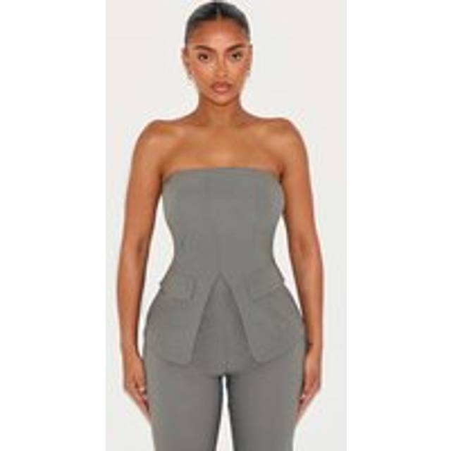 Shape Charcoal Stretch Woven Bandeau Split Front Top, Grey - 20