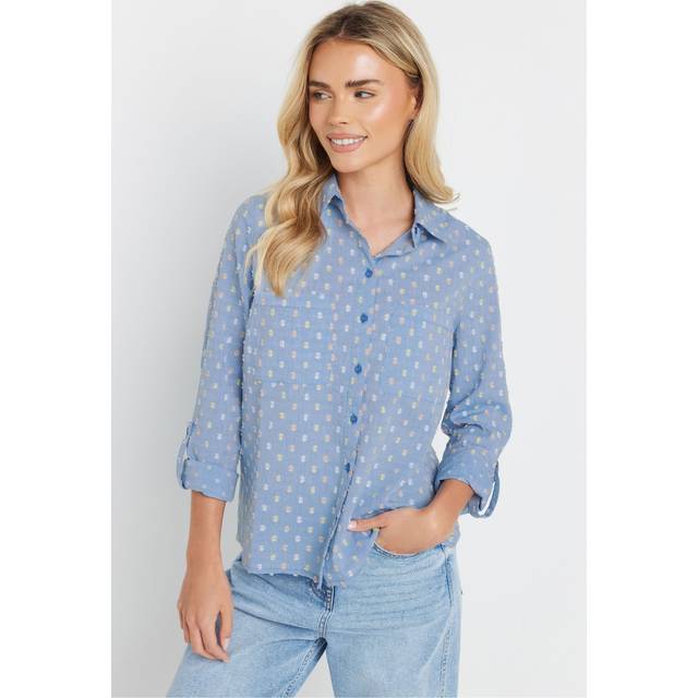 M&Co Petite Blue Cotton Dobby Long Sleeve Shirt 8 M&Co Petites