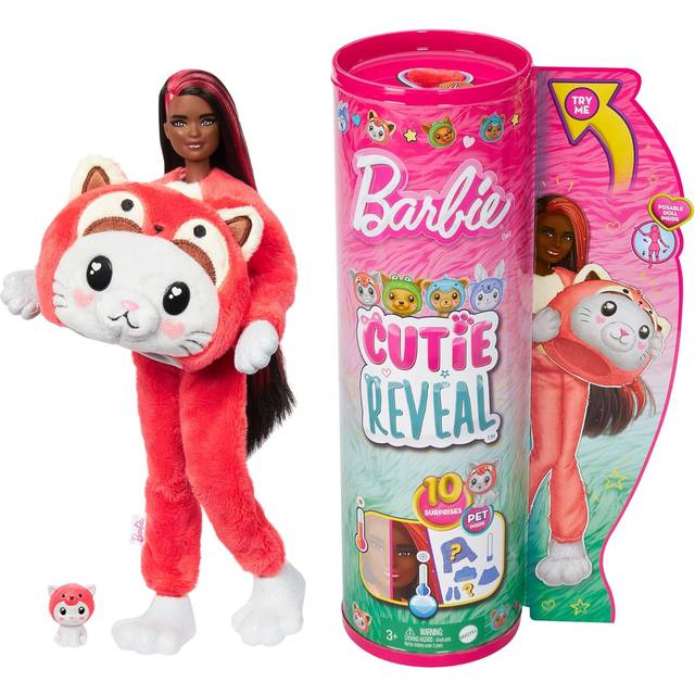 BARBIE Cutie Reveal Dräkt Katt i Röd Panda