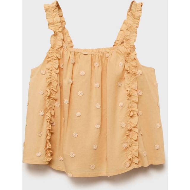 Mango Girls Frill Embroidered Co-Ord Top - Yellow, Yellow, Size Age: 11 Years - age: 11 YEARS