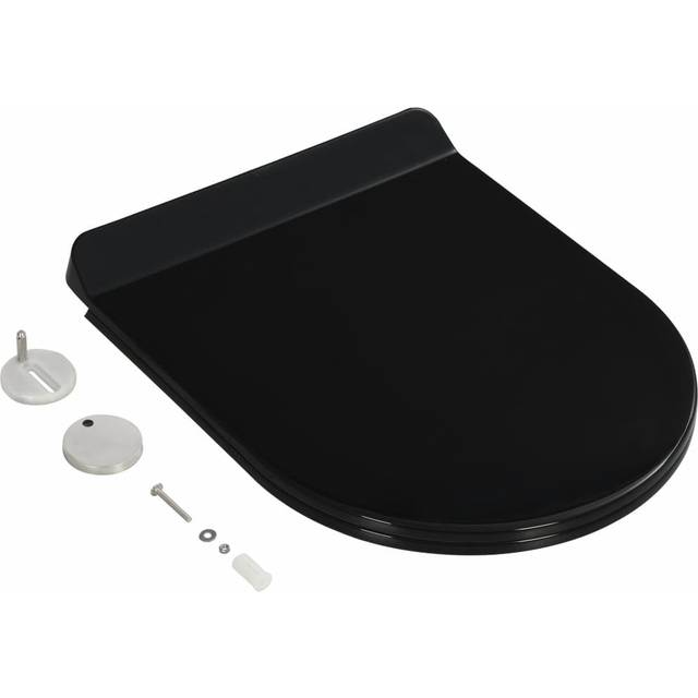 Alarins Soft Close D-Shaped Toilet Seat - Black (4cm H X 46cm D)