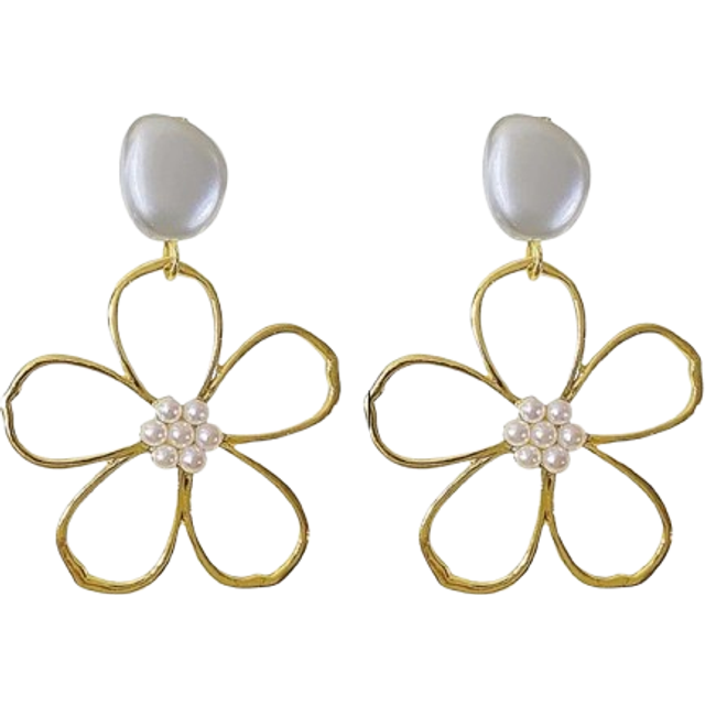 SHEIN 2pcs Faux Pearl Decor Flower Drop Earrings Valentines