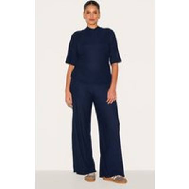 Plus Navy Soft Touch Mid Rise Wide Leg Trousers, Blue - 26