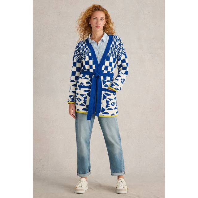 White Stuff Geometric Belted Cardigan, Blue/Multi
