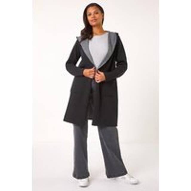 Contrast Hooded Longline Cardigan - Black - 20