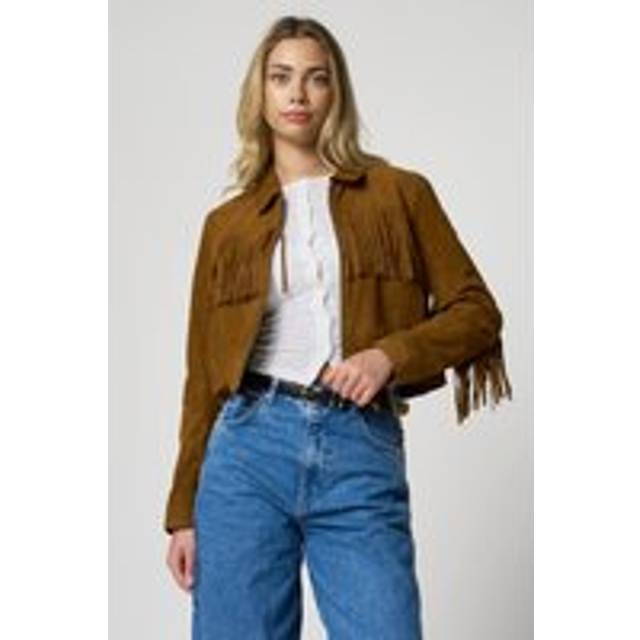 Womens Tan Suede Tassel Jacket - Brown - 12