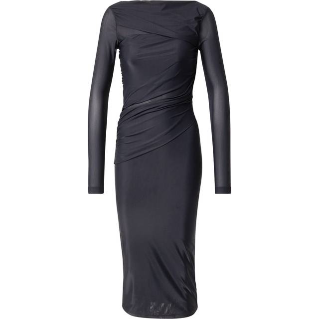 Black Jersey Midi Dress with Bateau Neckline