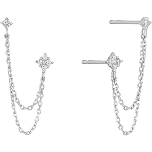 SHEIN 2pcs Cubic Zirconia Decor Chain Pendant Stud Earrings, Hypoallergenic Jewelry Suitable For Gift To Women